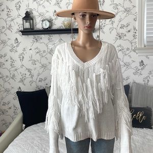 White Fringe Sweater